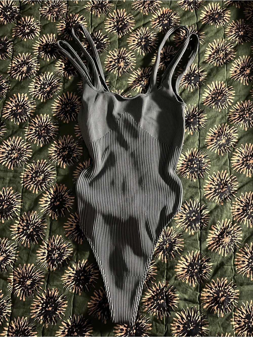 Urban Outfitters blue striped ribbed scoop neck double strapped bodysuit